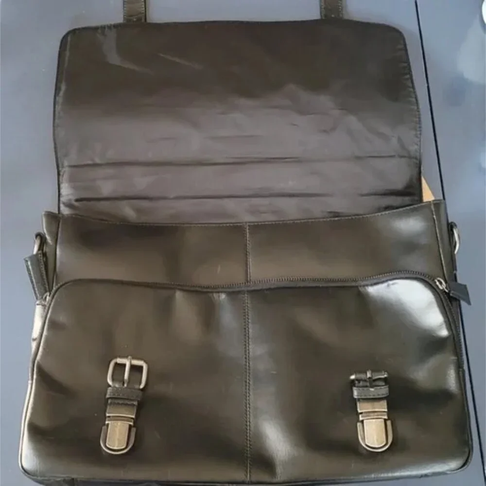 NWT Wilson Leather Real Leather Top Rod Briefcase Laptop Leather Bag Black